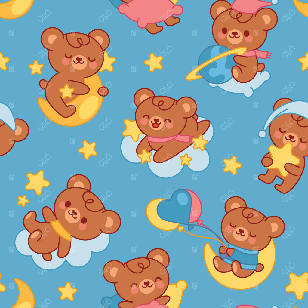 پترن خرس دوست‌داشتنی با ستاره‌ها و ماه‌ها (بردار حرفه‌ای)