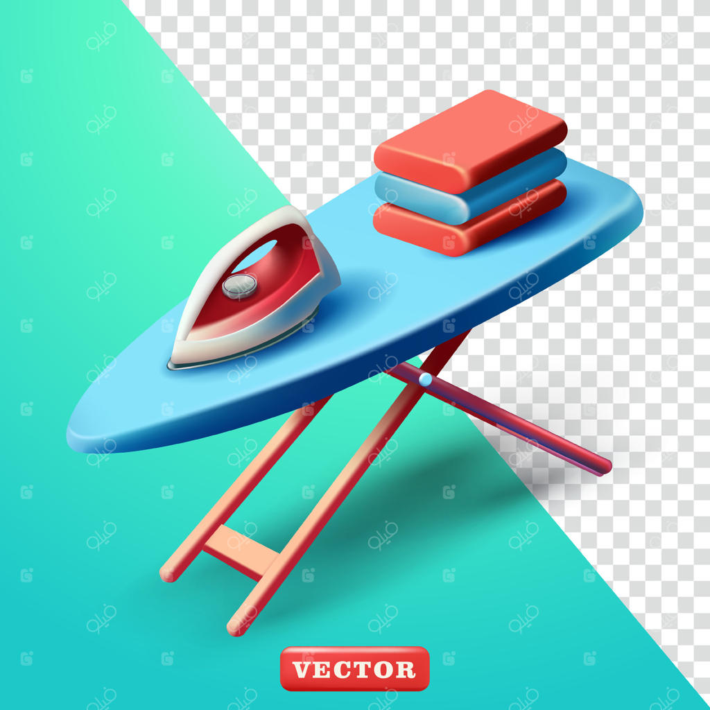 اتو و تا کردن لباس‌ها روی میز اتو، سه‌بعدی. مناسب برای لباسشویی و عناصر طراحی