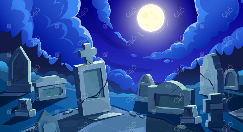 آرامگاه در شب با ماه کامل، گورستان