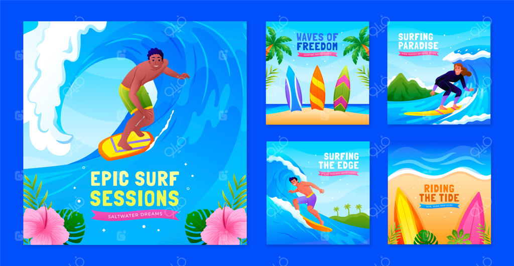 قالب اینستاگرام با طرح دستی موج‌سواری