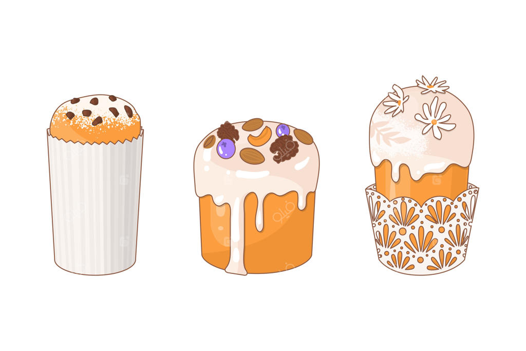 کیک عید پاک: تصاویری از جشن سنتی ماه آوریل، دکوراسیون خانه برای تعطیلات بهاری با شیرینی‌های خوشمزه و روکش یخ‌زده، تصویرسازی وکتور