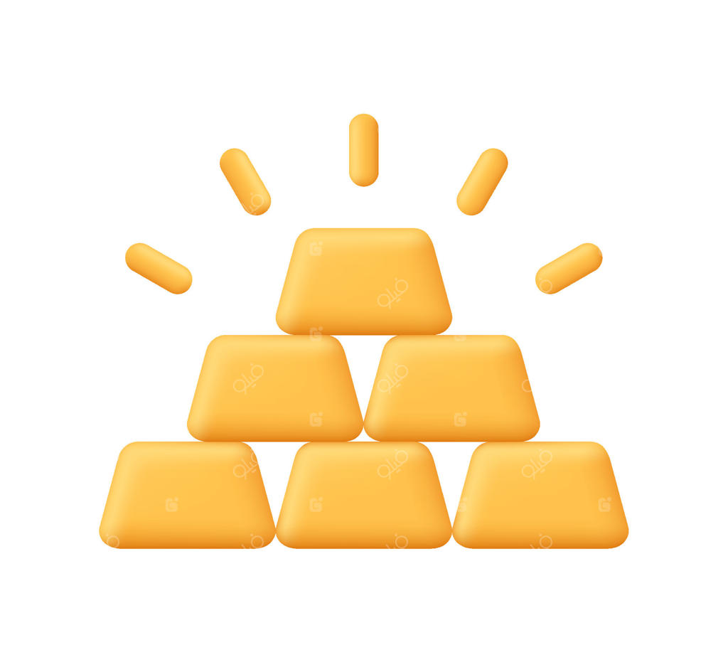 میله‌های طلایی یا آجرهای طلایی. مفهوم تجارت، مالی و پس‌انداز پول. نماد سه‌بعدی به سبک کارتونی و مینیمال.