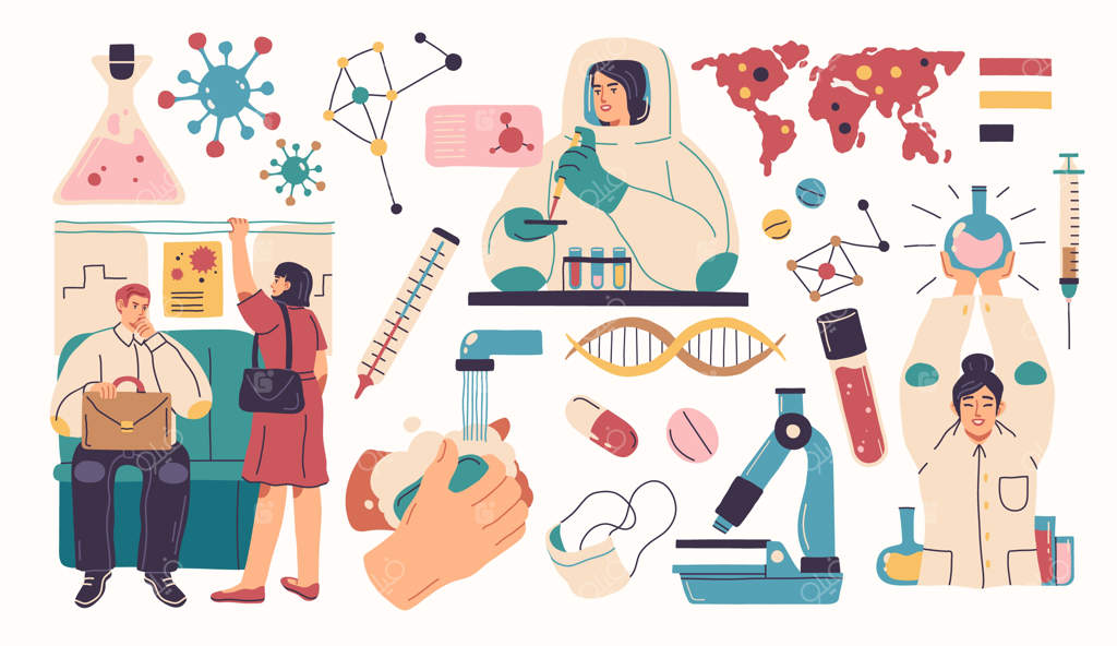 مجموعه‌ای از دانشمندان، پزشکان یا پژوهشگران در آزمایشگاه - افرادی که در آزمایشگاه کار می‌کنند