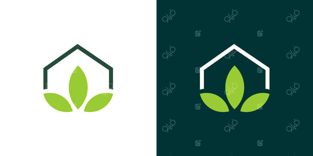 آیکون لوگوی باغ خانه برگ. لوگوی کسب و کار سبز و دوستدار محیط زیست خانه