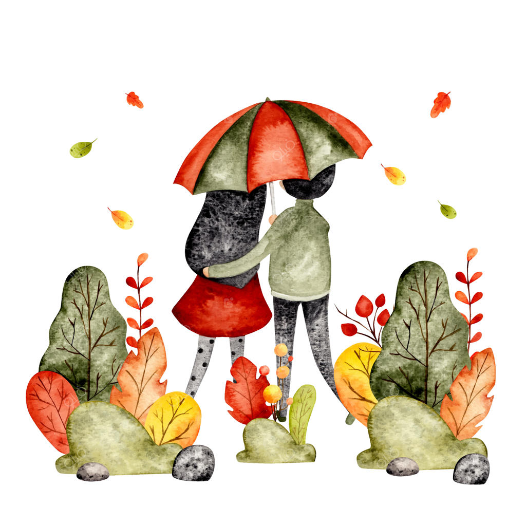 زوج خوشحال با چتر در آبرنگ