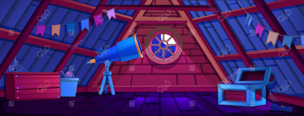 درون اتاق زیر شیروانی شب تاریک