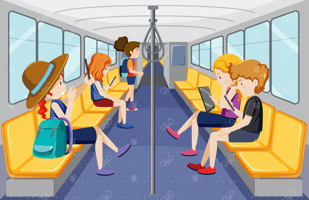 فضای داخلی اتوبوس با شخصیت‌های کارتونی مسافر