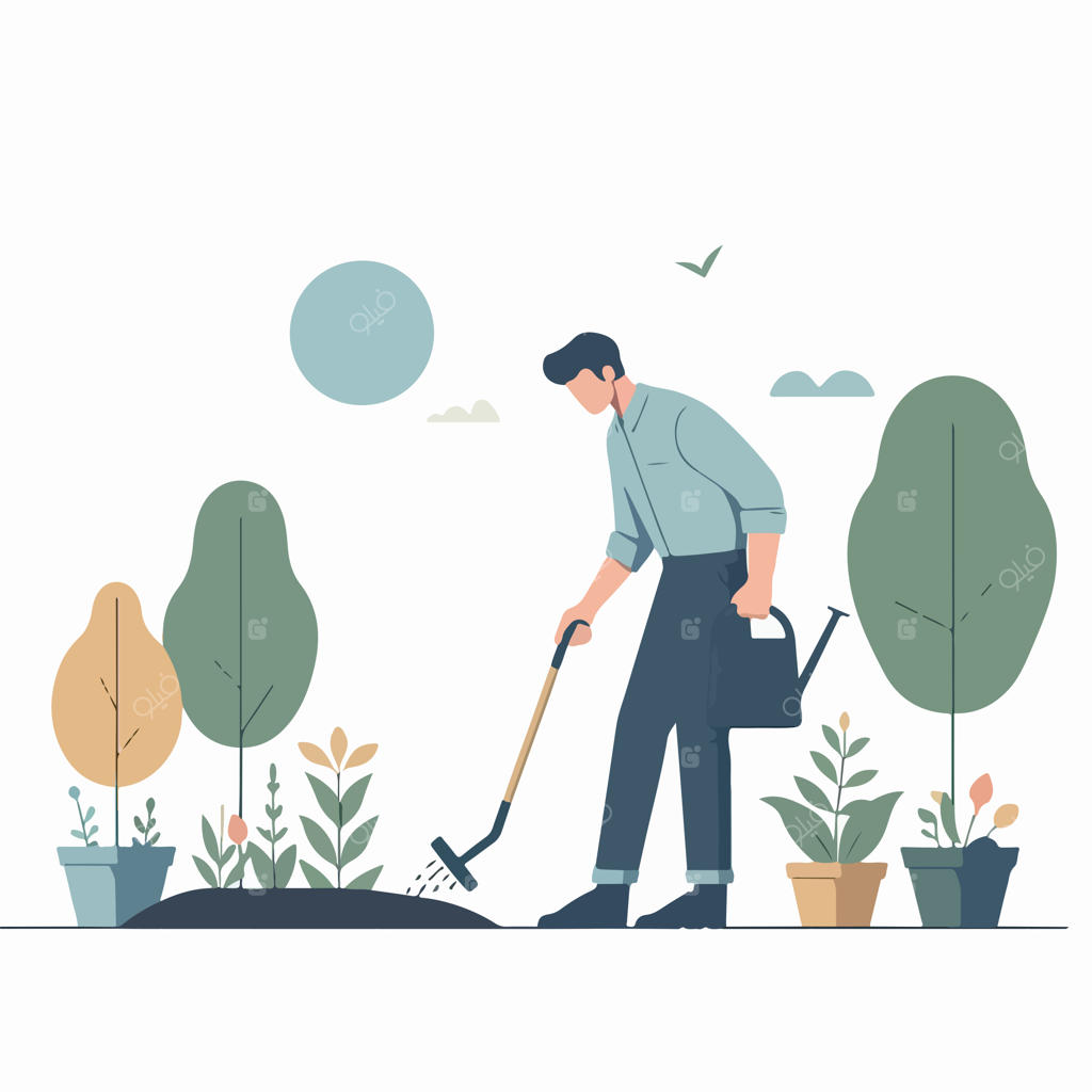 مرد در حال باغبانی با سبک طراحی تخت