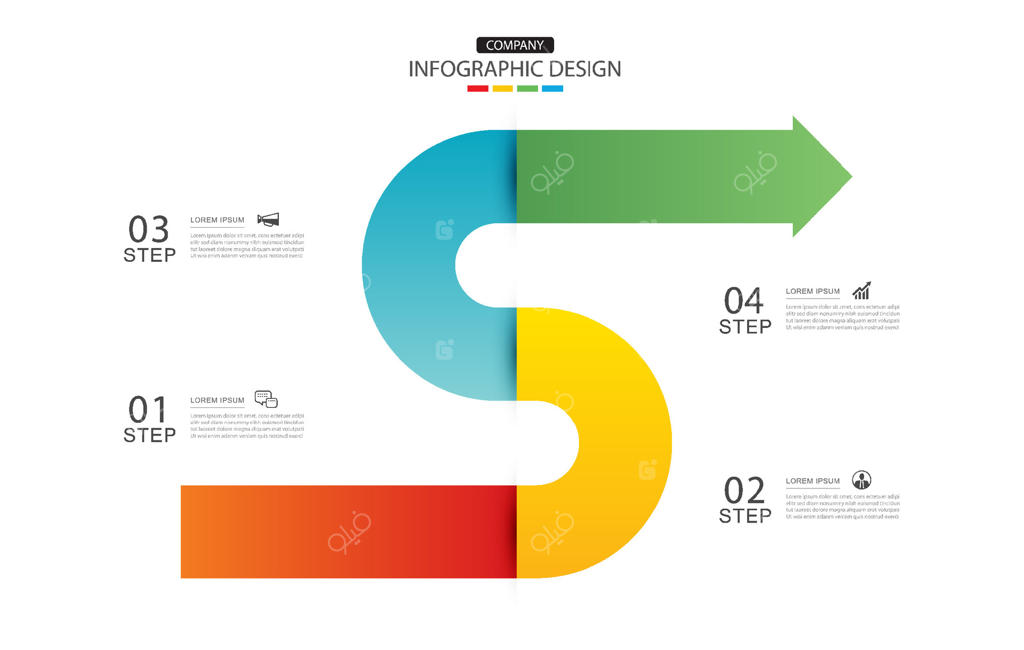 پیکان‌های اینفوگرافیک: گام‌های موفقیت در کسب و کار.