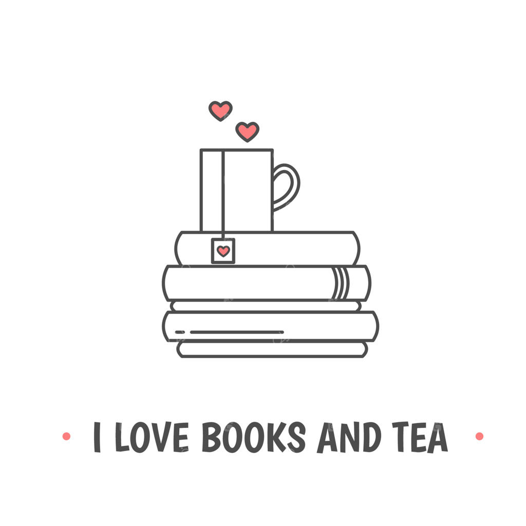انباشتی از کتاب‌ها و فنجان قهوه یا چای با نماد قلب. عاشق کتاب‌ها و چای هستم.