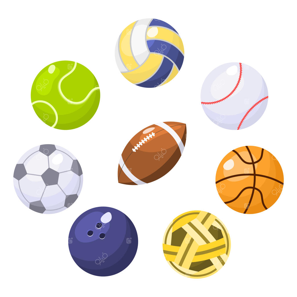 مجموعه‌ای از توپ‌های ورزشی در طراحی تخت