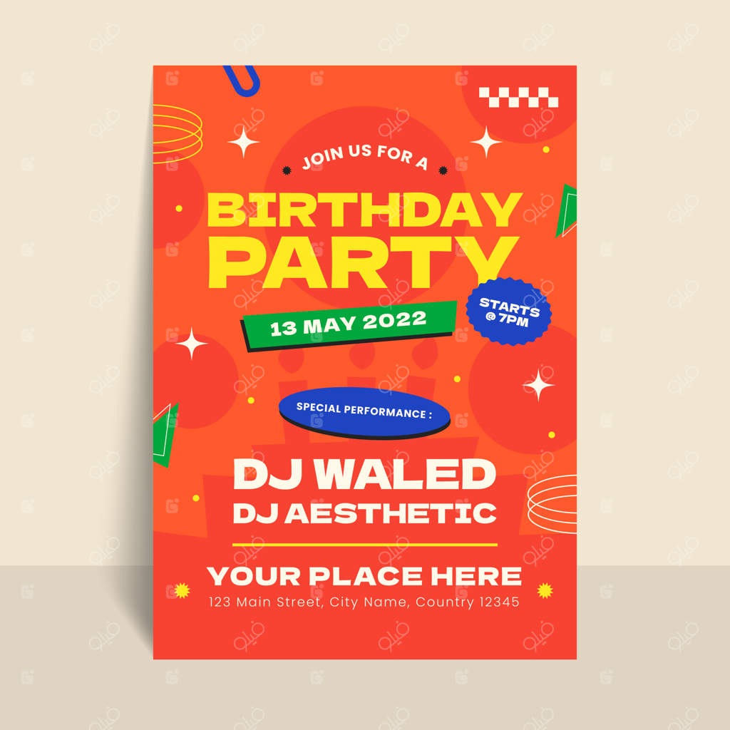 تراکت مهمانی تولد با طراحی ساده و دست‌ساز