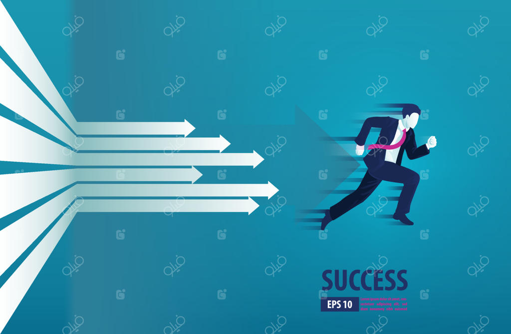 مفهوم پیکان‌های تجاری با بازرگانی که به سوی موفقیت می‌دود. شتاب برای افزایش سود فروش. تصویر پس‌زمینه وکتور