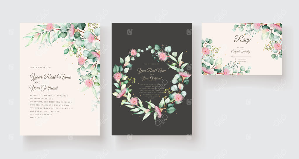 ست کارت دعوت دست‌ساز با طرح گل و برگ