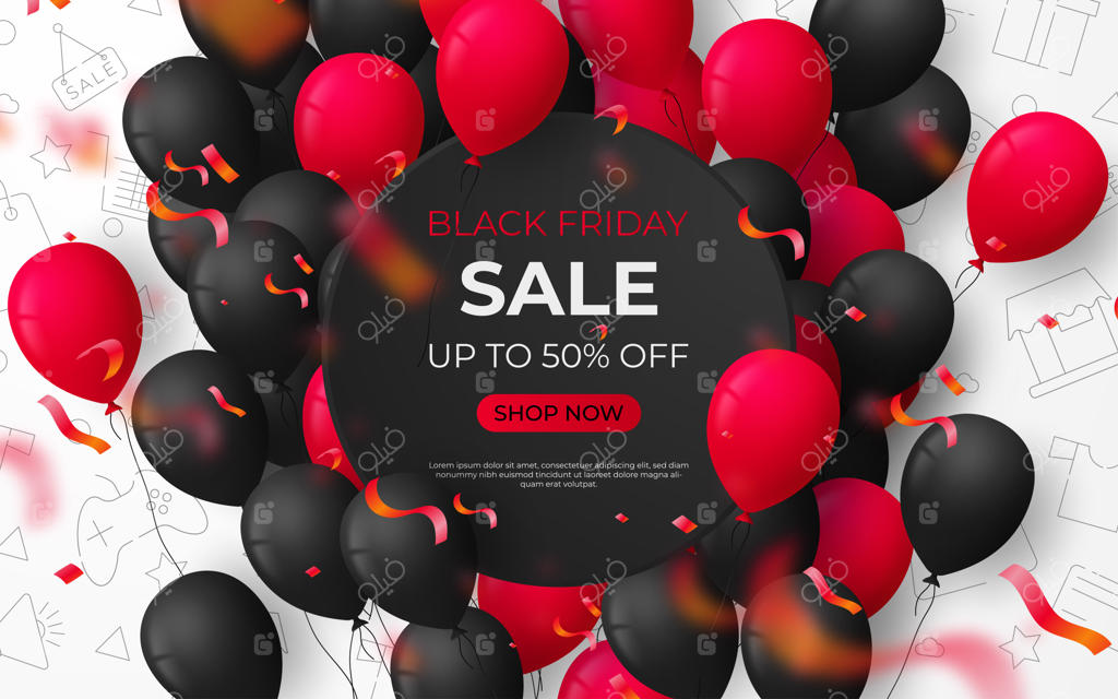 قالب بنر سیاه و سفید برای حراج جمعه سیاه.