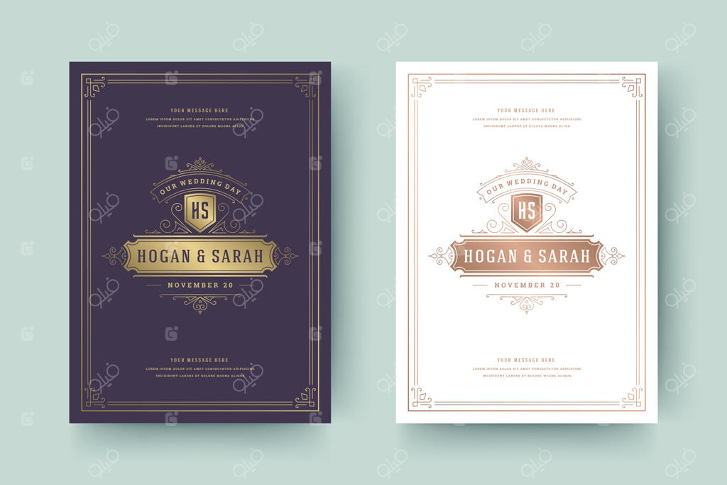 تصویر نمونه کارت دعوت عروسی با طراحی تایپوگرافی زیبا.