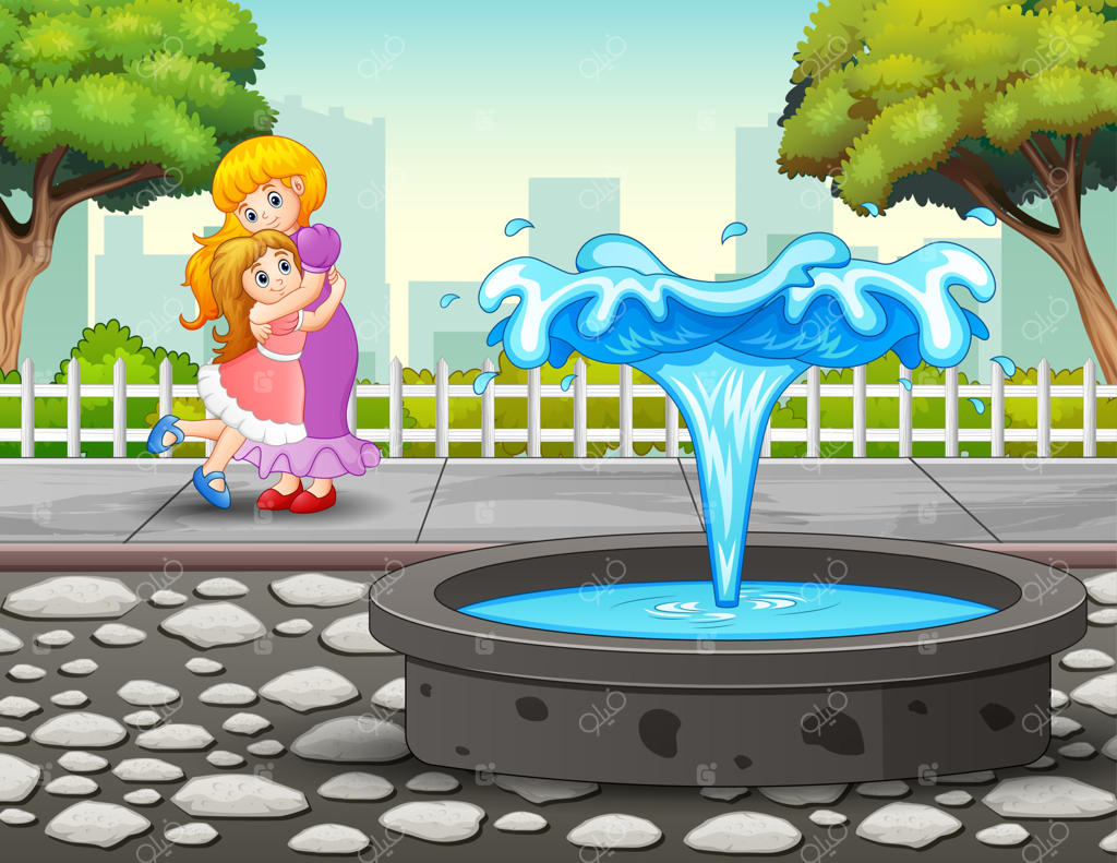 تصویر زیبای دختر کوچکی که مادرش را در باغ در آغوش می‌گیرد