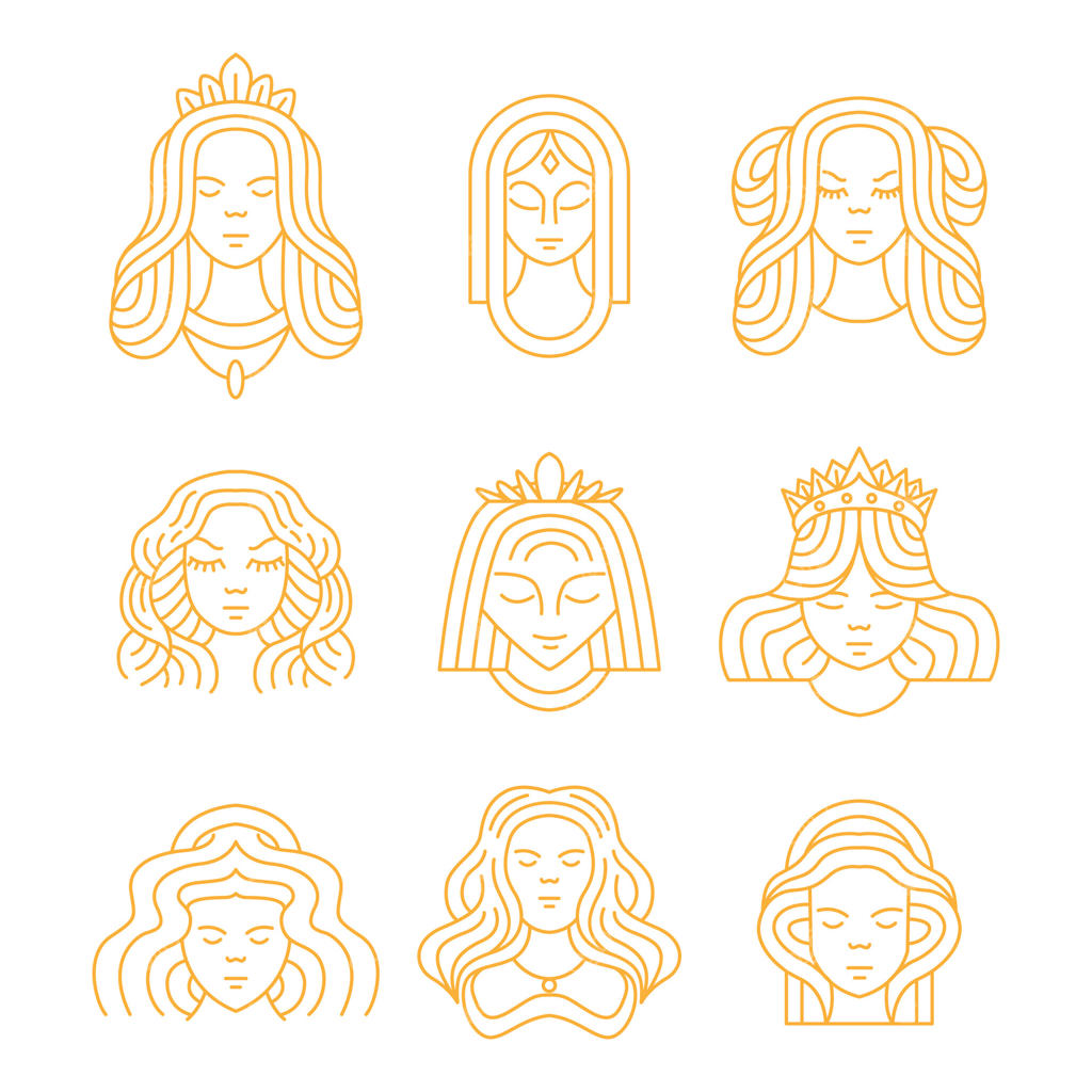 مجموعه لوگوی طرح خطی زنان با تصویرسازی کارتونی