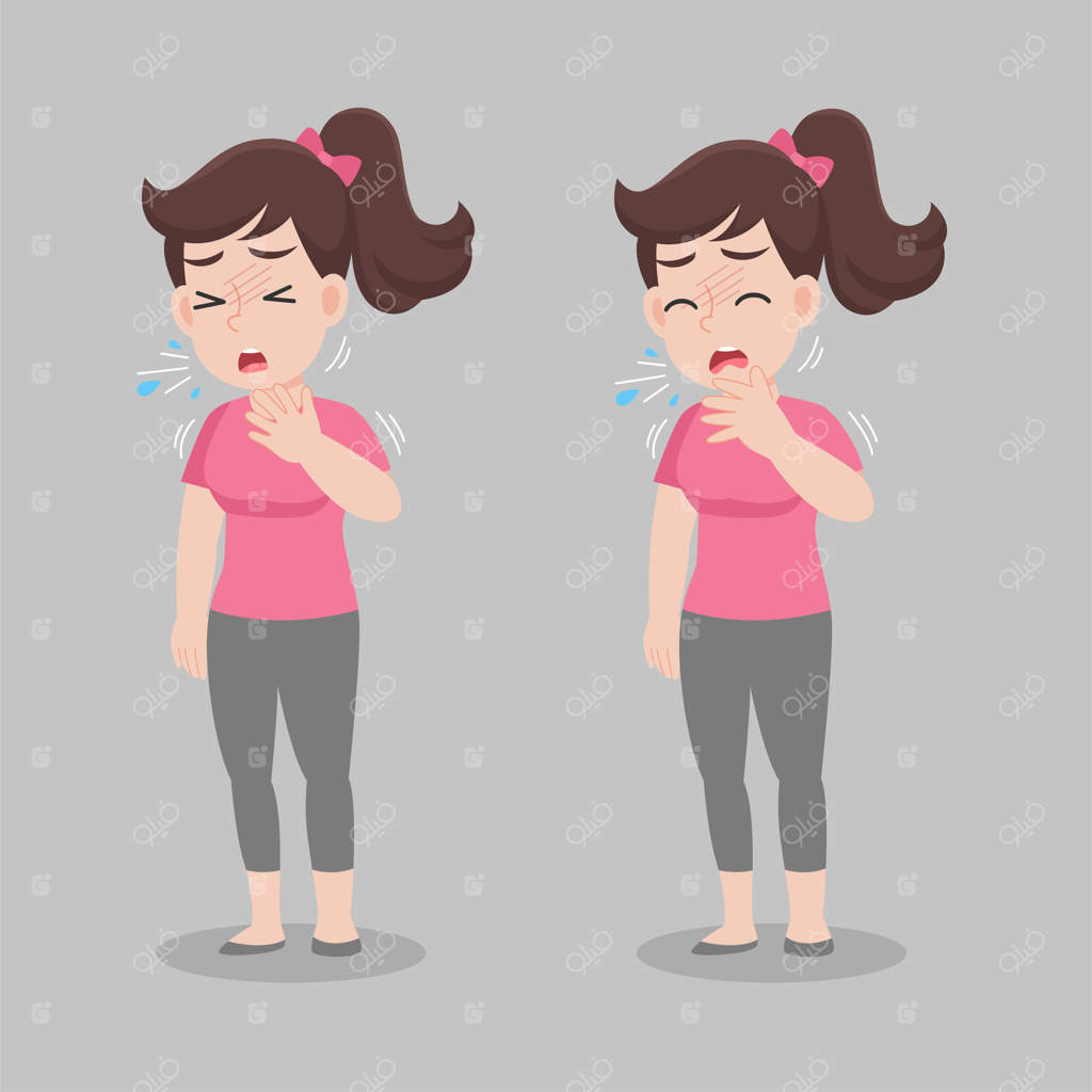 زنی با علائم بیماری - تب، سرفه، آبریزش بینی