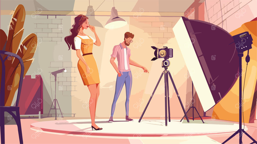 عکاس در حال فیلمبرداری از زن با دوربین