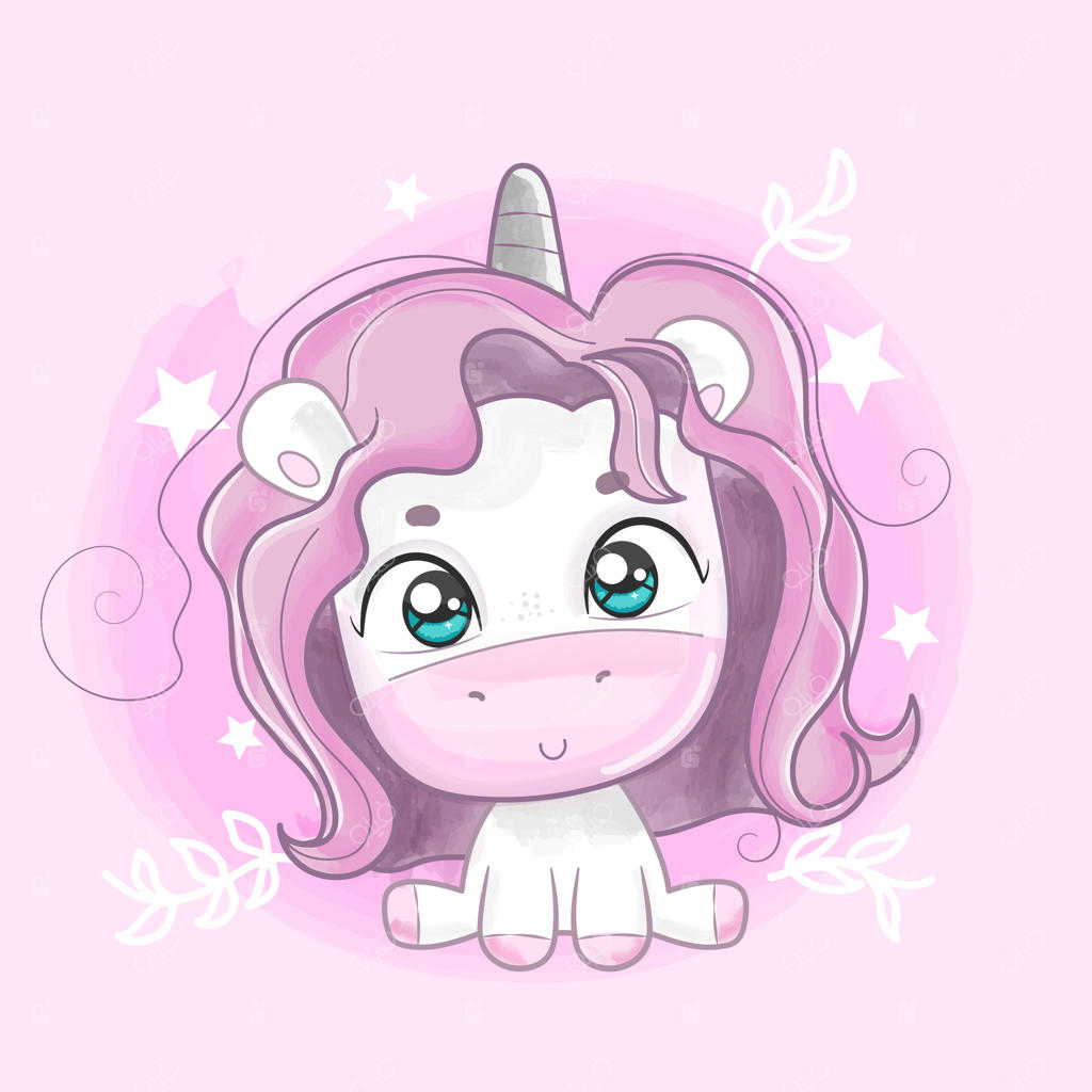 تک‌شاخ بامزه‌ای که با آبرنگ نقاشی شده است