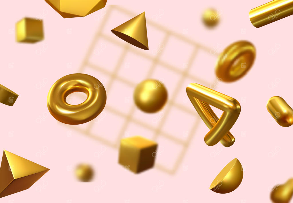 پس‌زمینه انتزاعی با اشکال هندسی سه‌بعدی واقعی. تصویر سازی برداری