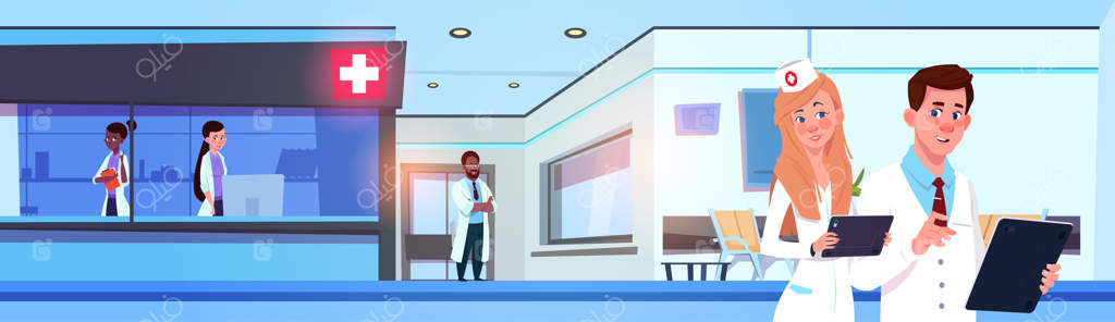 تیم پزشکان حرفه‌ای در بیمارستان یا کلینیک مدرن – بنر افقی