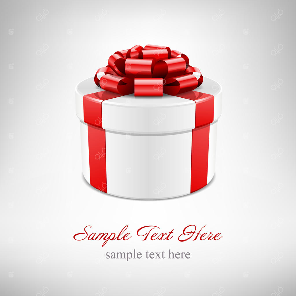 جعبه هدیه با روبان و پاپیون قرمز در پس‌زمینه سفید همراه با تصویرسازی