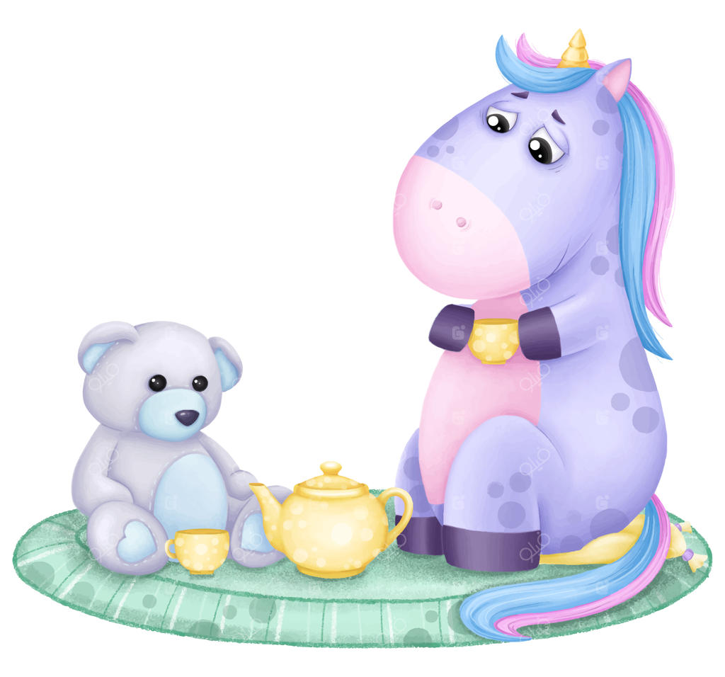 تصویر تک‌شاخ با خرس عروسکی