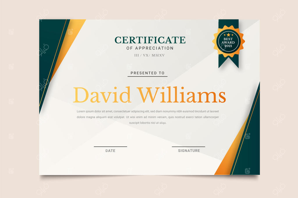 قالب شیک گواهینامه با طراحی تدریجی