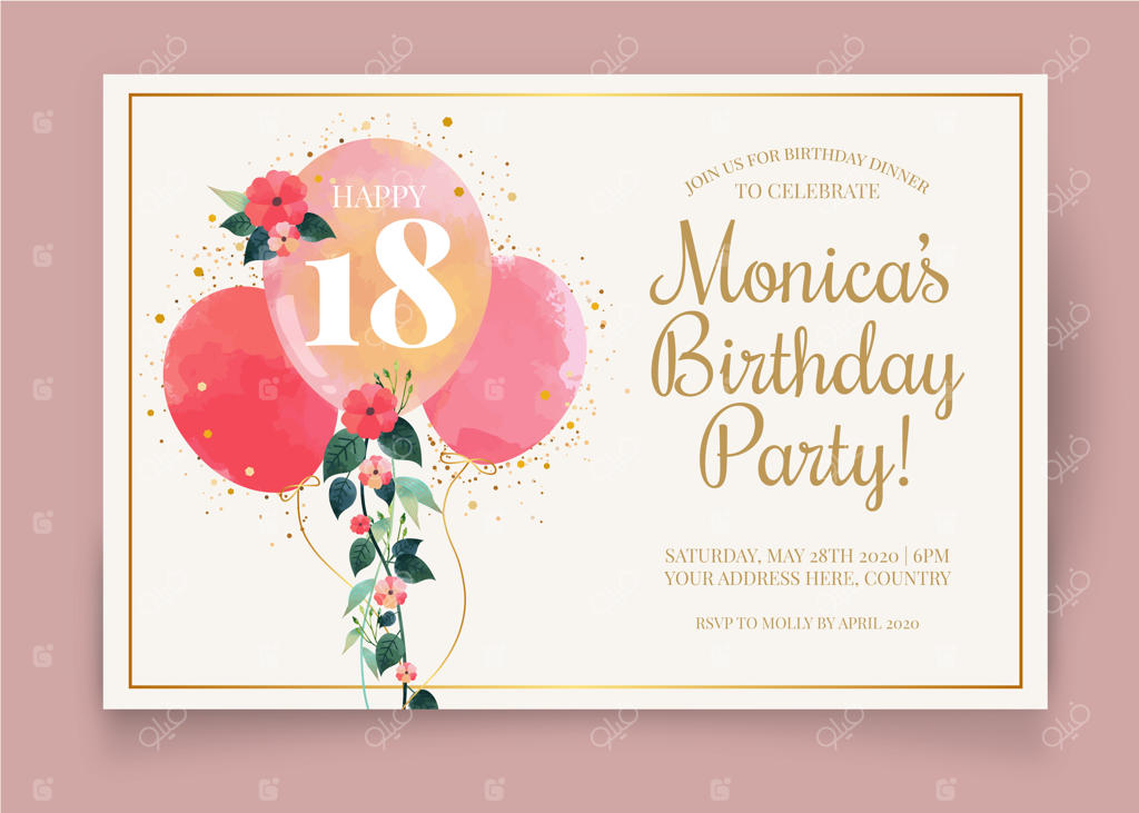 قالب دعوت‌نامه تولد با طرح گل‌ها