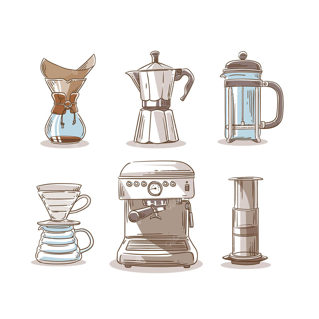 عناصر دستی روش دم‌آوری قهوه - کلیپ آرت وکتور