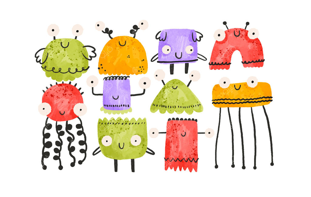 مجموعه هیولاهای رنگارنگ کارتونی، تصویرسازی برای هالووین