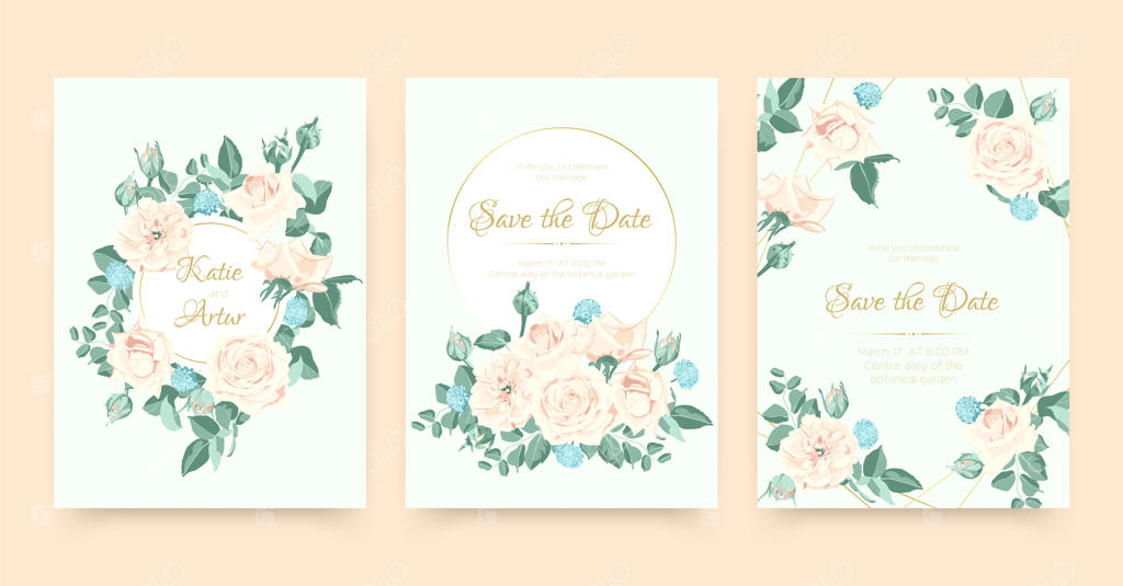 دعوتنامه عروسی شیک با قاب گل‌ رز و برگ‌ها