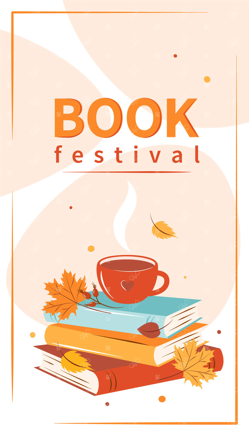 طراحی چیدمان جشنواره کتاب برای کتابفروشی و کتابخانه با برگ‌های روشن پاییزی