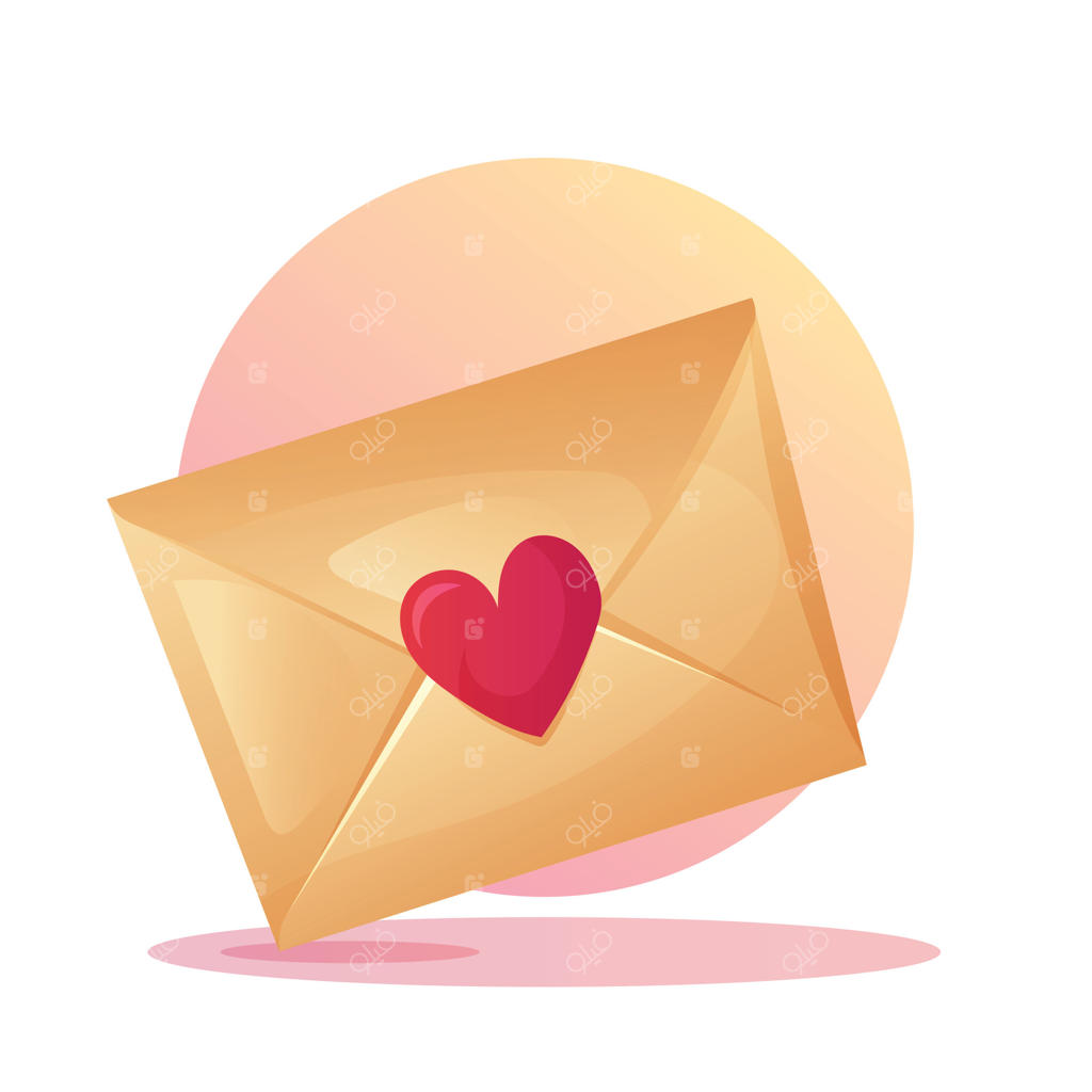 تصویر پاکت نامه مهر و موم شده با قلب به سبک کارتونی روی زمینه سفید