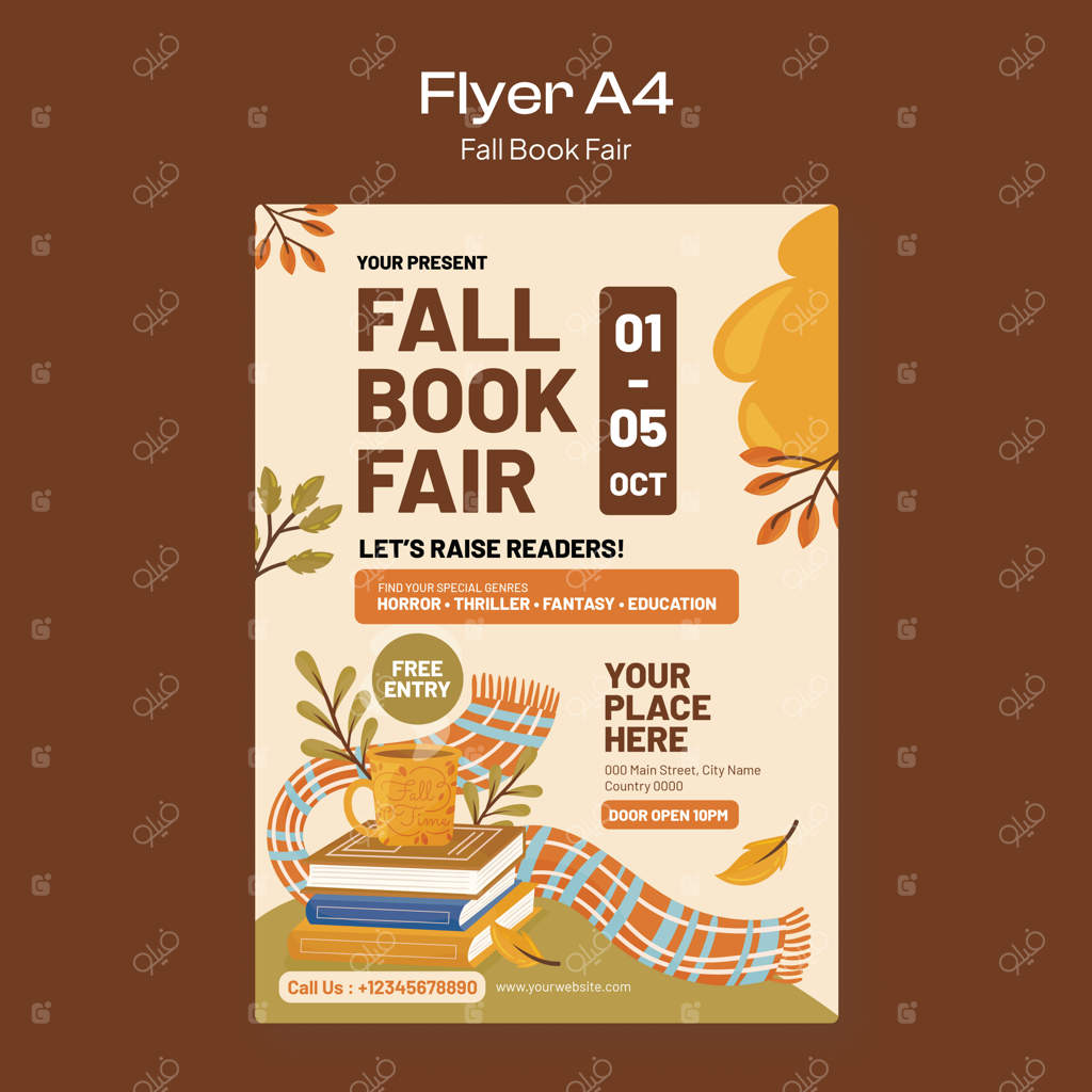 پوستر نمایشگاه کتاب پاییزی - قهوه‌ای رنگ