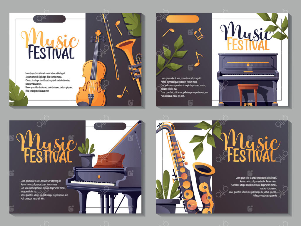 بنرهایی با طرح سازهای موسیقی برای جشنواره موسیقی