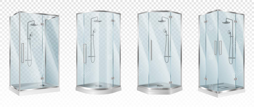 کابین دوش گرد با گوشه‌های مدرن و درب شیشه‌ای بسته و کشویی