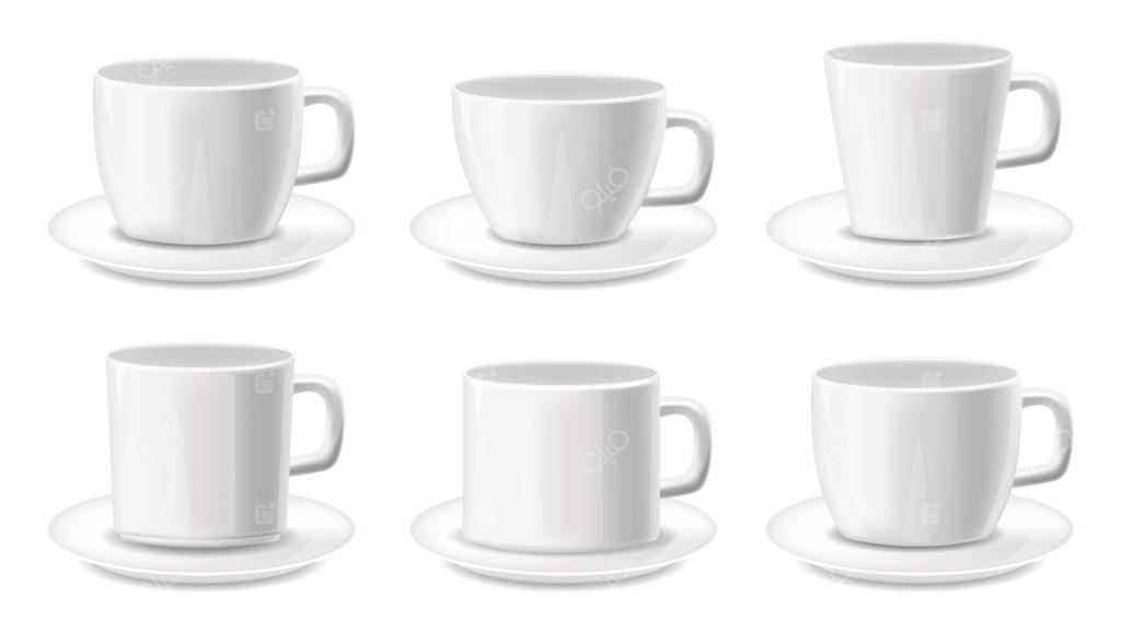 تصویر واقع‌گرایانه فنجان‌های سفید - مجموعه بزرگ فنجان‌های قهوه
