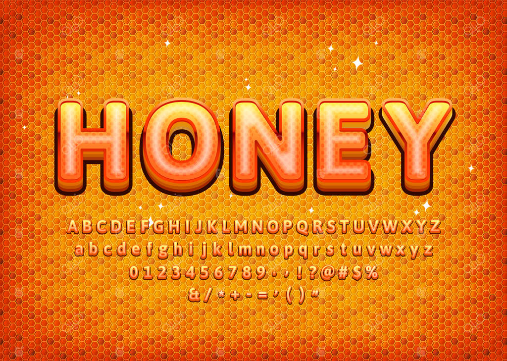 الفبای شیرین با طرح واقعی عسل: اعداد، حروف، نمادها