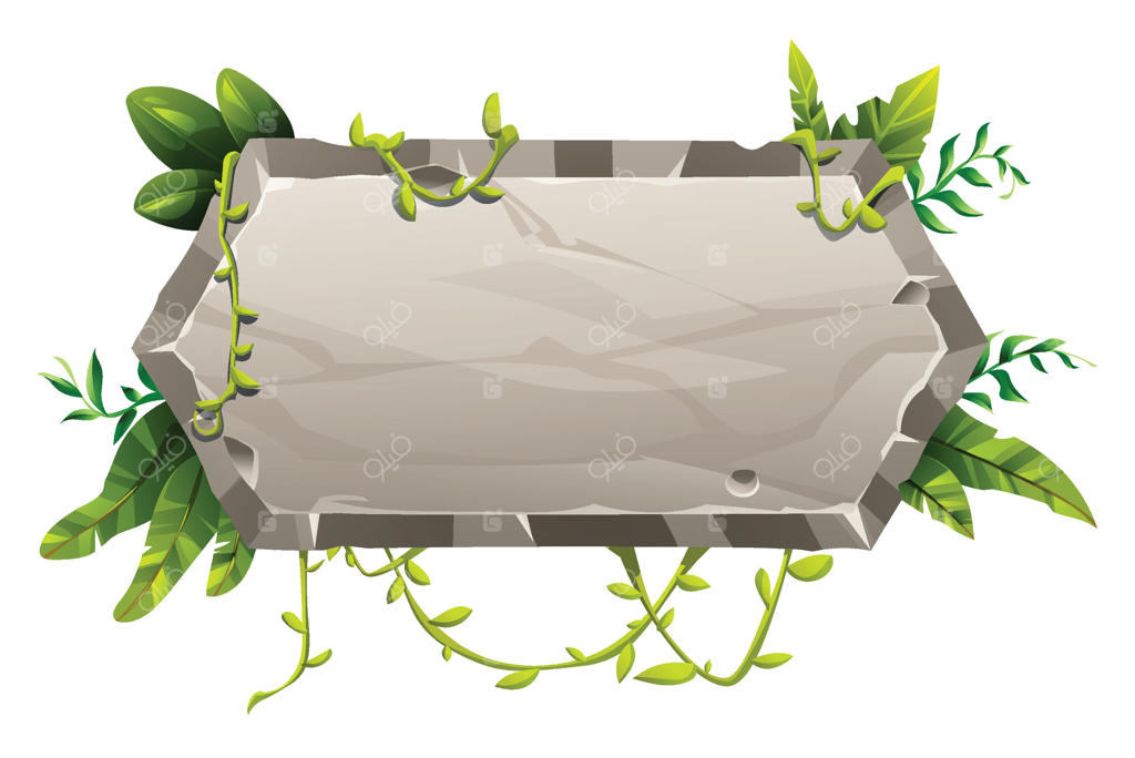 تابلوی سنگی با پیچک و برگ‌های استوایی برای بنر طبیعت - تصویرسازی کارتونی