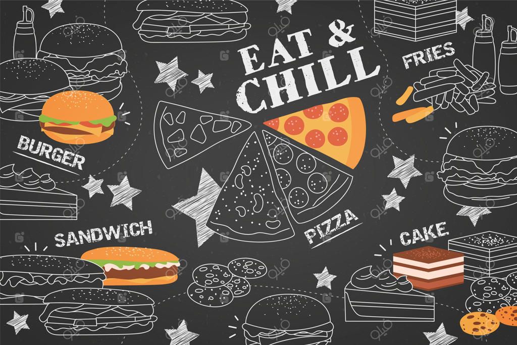 زمینه نقاشی دیواری رستوران روی تخته سیاه