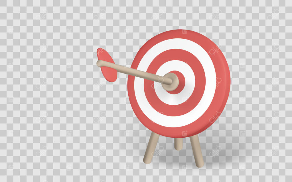نشانه‌ای با تیری که به مرکز هدف برخورد کرده است، نمادی از دقت، تمرکز و موفقیت. طراحی مینیمال سه‌بعدی. مناسب برای تم‌های کسب‌وکار یا بازاریابی. تصویرسازی
