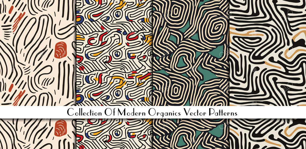 مجموعه‌ای از الگوهای بدون درز دست‌ کشیده. طرح وکتور برای طراحی شما.