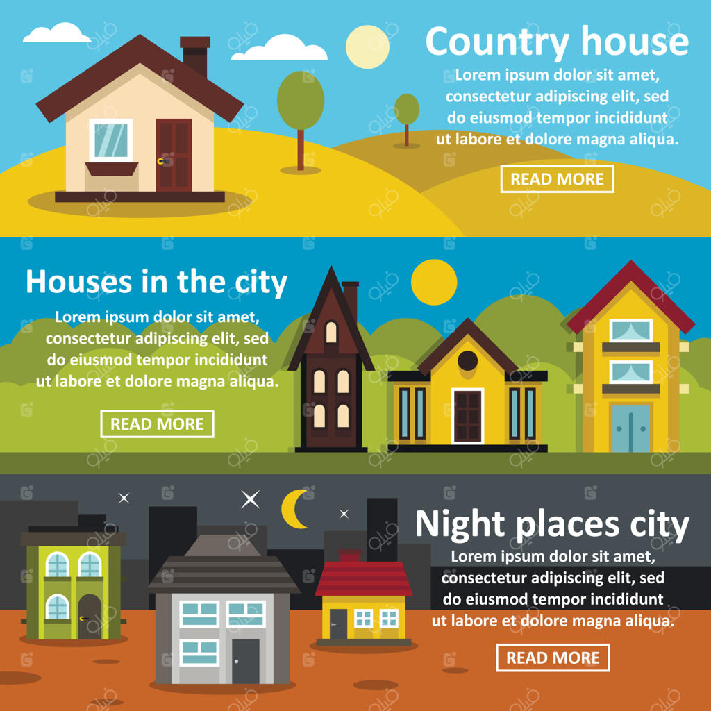 مجموعه بنر افقی خانه روستایی به سبک تخت