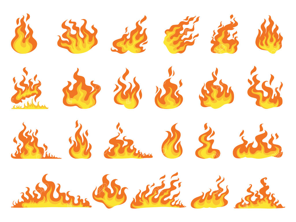مجموعه شعله‌های آتش قرمز و نارنجی