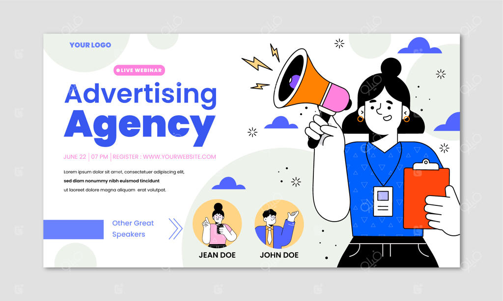 قالب وبینار آژانس تبلیغاتی با طراحی تخت