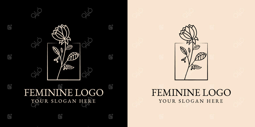 لوگوی دست‌ساز زیبایی زنانه و گل‌های بوتانیک برای مرکز مراقبت پوست و مو