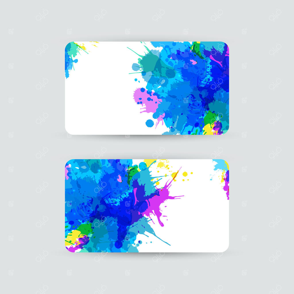 قالب‌های کارت ویزیت: طراحی با آبرنگ. کارت‌هایی با طرح‌های انتزاعی شلپ‌شلپ و لکه‌ها. دعوت‌نامه‌ها و بروشورها.